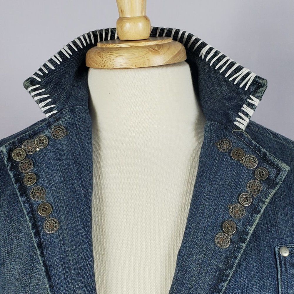 Weigesi Embroidered, Embellished, Distressed Denim Blazer Sz XL Jr / M8 Women - Picture 6 of 12